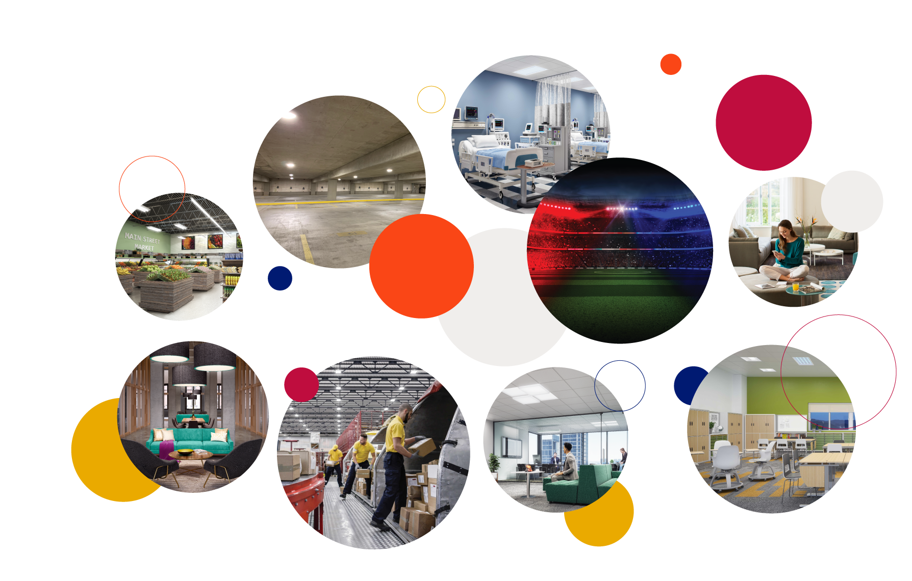 Circles with colors and lighting application shots.