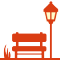 icon of bench and glowing streetlamp post