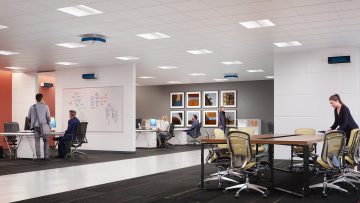 Office lighting with uv-c disinfection fixtures